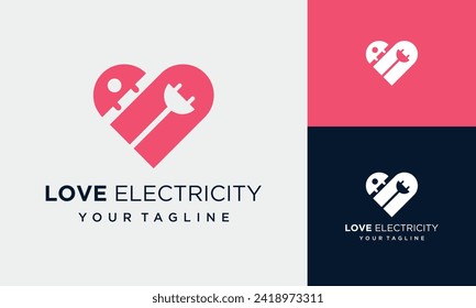 vector doodle love heart romantic valentine with electricity energy power logo icon	