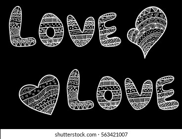 Vector doodle love and hearts, valentine day illustration