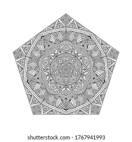 Doodle de vectores mandala. Ilustración abstracta dibujada a mano. Estrella gráfica geométrica. Esquema. Colores en blanco y negro. Aislado. Patrón para el libro de colorear. Coloración antiestrés para adultos. 