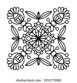 Vector doodle mandala. Hand drawn abstract floral ornament. Isolated on white background. Mandala for anti stress coloring book. Outline ethnic design.