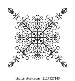 Vektor doodle mandala. Handgezeichnete Blumenschmuck zum Färben des Buches. Anti Stress-Färbung Seite. Illustration zur Entspannung. Schwarz-Weiß. Umriss. Einzeln.