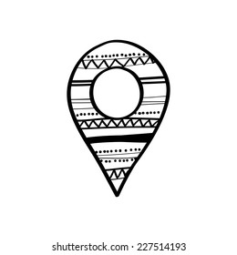 Vector doodle map pin sign location icon 