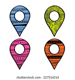 Vector doodle map pin sign location icon 