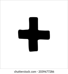 Handgezeichnete doodle Abbildung von medizinischem Kreuz, schwarz-weißer Umriss.