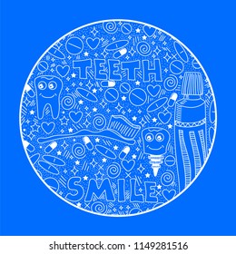 Vector Doodle Medical Pattern Isolated on Blue Background