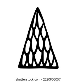 Vector doodle Merry Christmas tree. Hand-drawn ornament fir tree isolated on white background. Outline Scandinavian coniferous tree. Happy New Year holiday, celebration, nature symbol. Festive sign