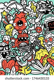 vector doodle monsters hand drawn