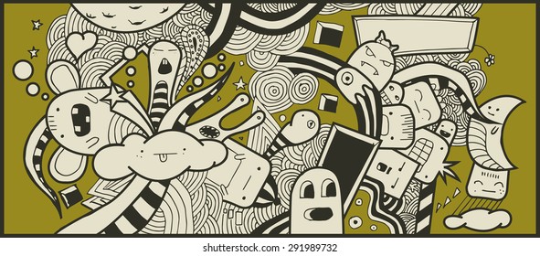 vector doodle monsters hand drawn