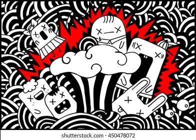 vector doodle monsters hand drawn