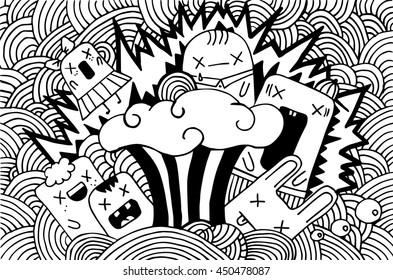 vector doodle monsters hand drawn