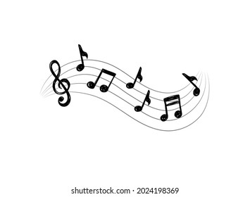 Vektordoodle-Musikdesign-Element, handgezeichnete Illustration, schwarze Linien, Noten, weißer Hintergrund.