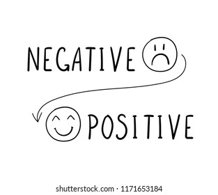 Vector Doodle Negative and Positive Emoji, Change Concept, Hand Drawn Illustration, Black and White.