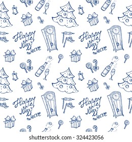 Vector doodle New Year seamless pattern in sketch style
