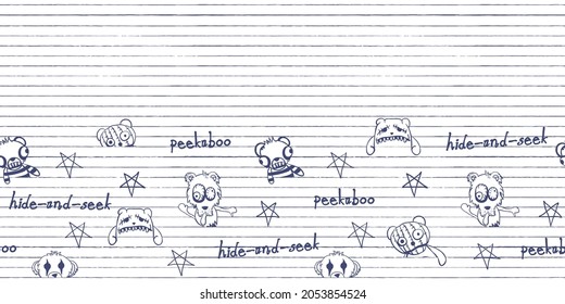 Vector doodle notebook teddy bears repeat pattern