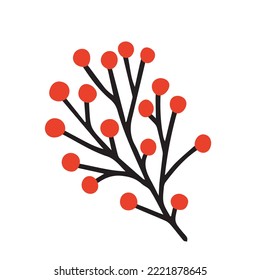 Vektor doodle Nördliche Pflanze mit roten Beeren. Handgezeichnete Weihnachtsweißpflanze mit Beeren