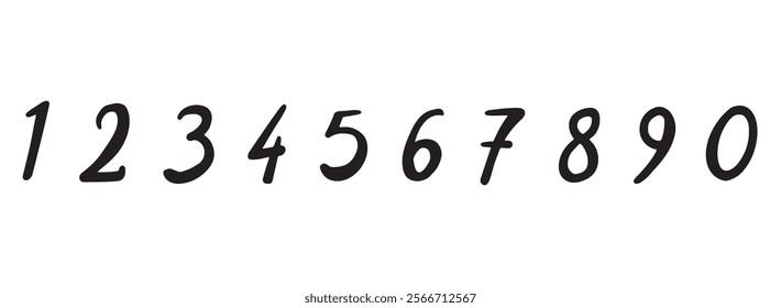 Vector Doodle numbers from 1 to 9 and 0. Handwritten font numbers isolated on white background