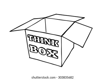 Vector doodle open box on white background.