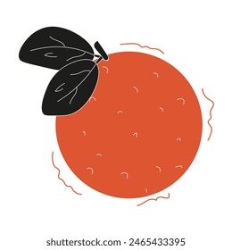 Vector Doodle orange in trend Woodcut Hand Drawn style isolated transparent background. Simple Minimalism apple. Vector can used t-shirt print, greeting card cover design, textile, fabric decor