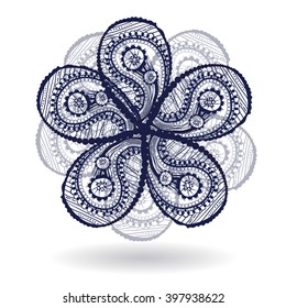 vector doodle ornate ethnic dark blue flower