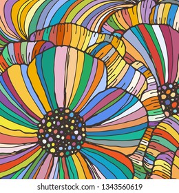 Vector doodle outline abstract ornamental flowers stripe background. Funky backdrop