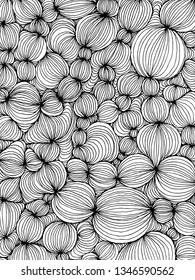 Vector doodle outline abstract ornamental ball stripe background. Funky backdrop for coloring book
