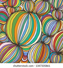 Vector doodle outline abstract ornamental ball stripe background. Funky backdrop