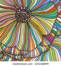 Vector doodle outline abstract ornamental flowers stripe background. Funky backdrop
