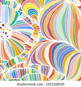 Vector doodle outline abstract ornamental flowers stripe background. Funky backdrop