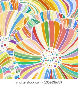 Vector doodle outline abstract ornamental flowers stripe background. Funky backdrop