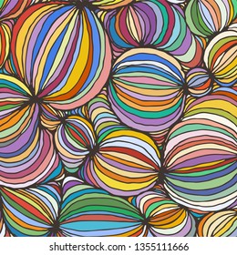 Vector doodle outline abstract ornamental ball stripe background. Funky backdrop