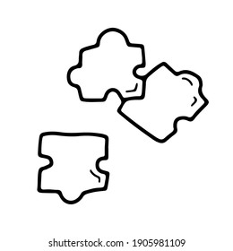 Ilustración del perfil del doodle vectorial sobre el puzzle para la investigación de mercado, financiera, de relaciones públicas, necesidades empresariales. Lluvia de ideas, buscando ideas.