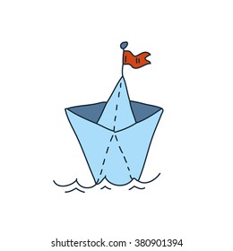 Vector doodle paper ship boat illustration with color