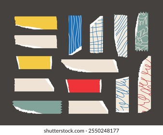 Vector doodle paper sticker tape strip banner set collection
