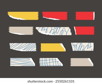 Vector doodle paper sticker tape strip banner set collection