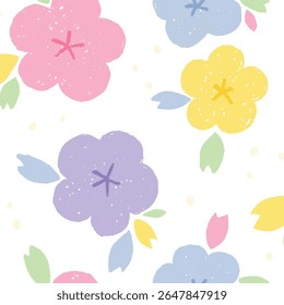 vector doodle pastel flower blossom seamless pattern