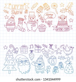 Vector doodle pattern with Christmas icons.