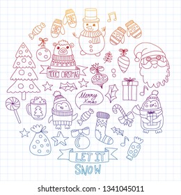 Vector doodle pattern with Christmas icons.