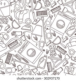 Vector doodle pattern of cleaning tools. Cleaning service. Cleaning supplies