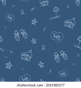 Vector doodle pattern design. Seamless pattern with travel icons.