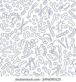 Vector doodle pattern of different bacteria in gut microbiome.