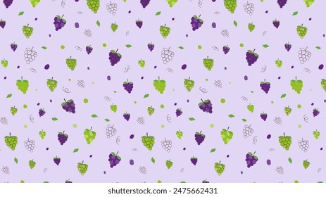 Vector doodle pattern of grape. Summer print with hand drawn grape. Tropical healthy fresh pattern