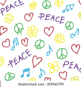 vector doodle pattern grunge peace, love and music background, illustration design element