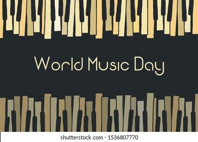 Vector doodle pattern with hand drawn piano, harpsichord  keys. Happy world music day party. Chaotic pianoforte musical grand piano octaves, sketch  drawing