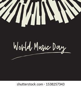Vector doodle pattern with hand drawn piano, harpsichord  keys. Happy world music day party. Chaotic pianoforte musical grand piano octaves, sketch  drawing