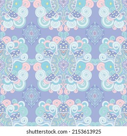 Vector doodle pattern with sea turtles. Illustration in pastel colors
