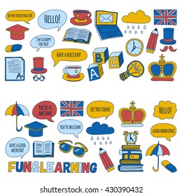 Vector doodle patterns English courses Language school