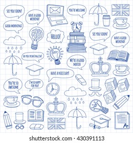 Vector doodle patterns English courses Language school