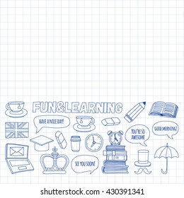 Vector doodle patterns English courses Language school