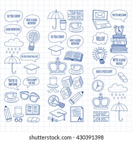 Vector doodle patterns English courses Language school