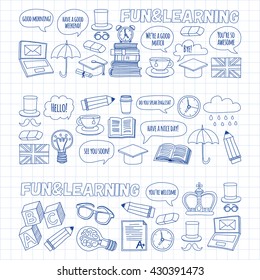 Vector doodle patterns English courses Language school